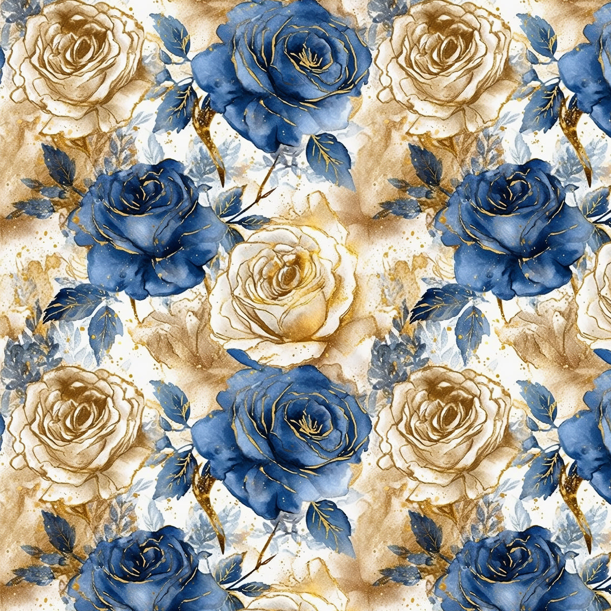 Blue and Champagne Watercolour Roses artwork at the supplied scale for a nominal 60 x 60 cm reference panel.