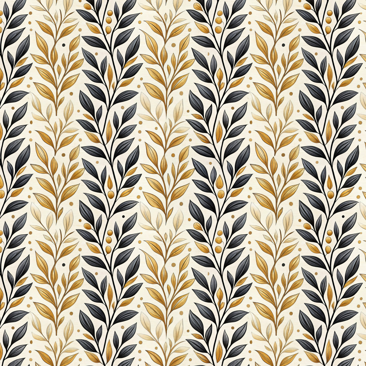 Black and Gold Botanical Sprigs artwork at the supplied scale for a nominal 60 x 60 cm reference panel.
