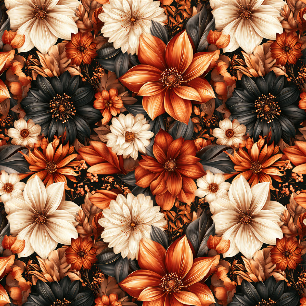 Autumn Copper Floral Meadow artwork at the supplied scale for a nominal 60 x 60 cm reference panel.