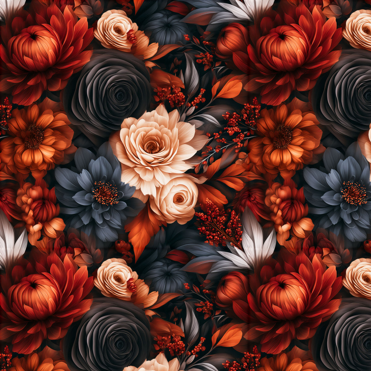 Dark Romance Floral Bouquet artwork at the supplied scale for a nominal 60 x 60 cm reference panel.