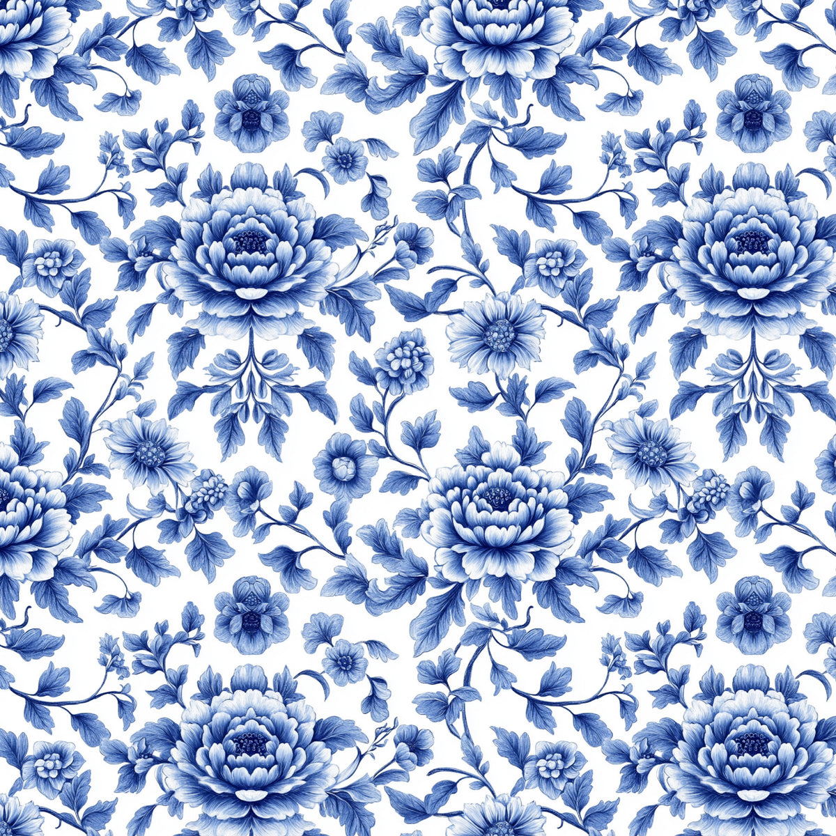 Blue Peony Floral Damask artwork at the supplied scale for a nominal 60 x 60 cm reference panel.