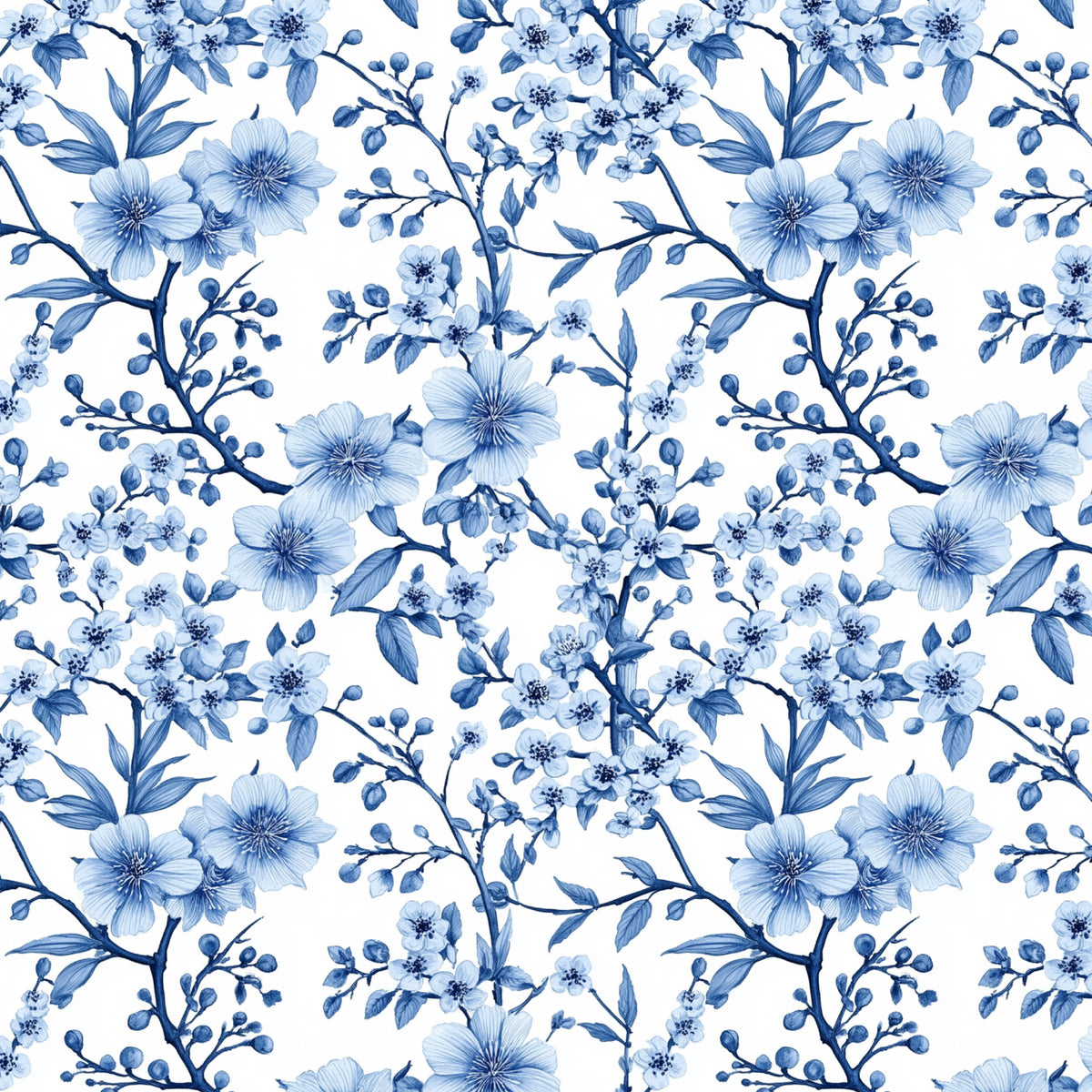 Blue Meadow Blossom Sprays artwork at the supplied scale for a nominal 60 x 60 cm reference panel.
