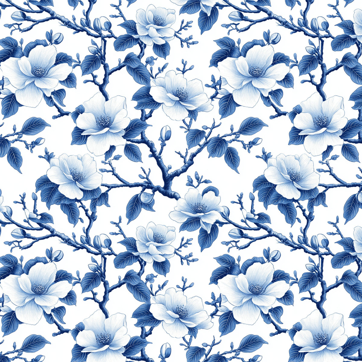 Blue Magnolia Branches artwork at the supplied scale for a nominal 60 x 60 cm reference panel.