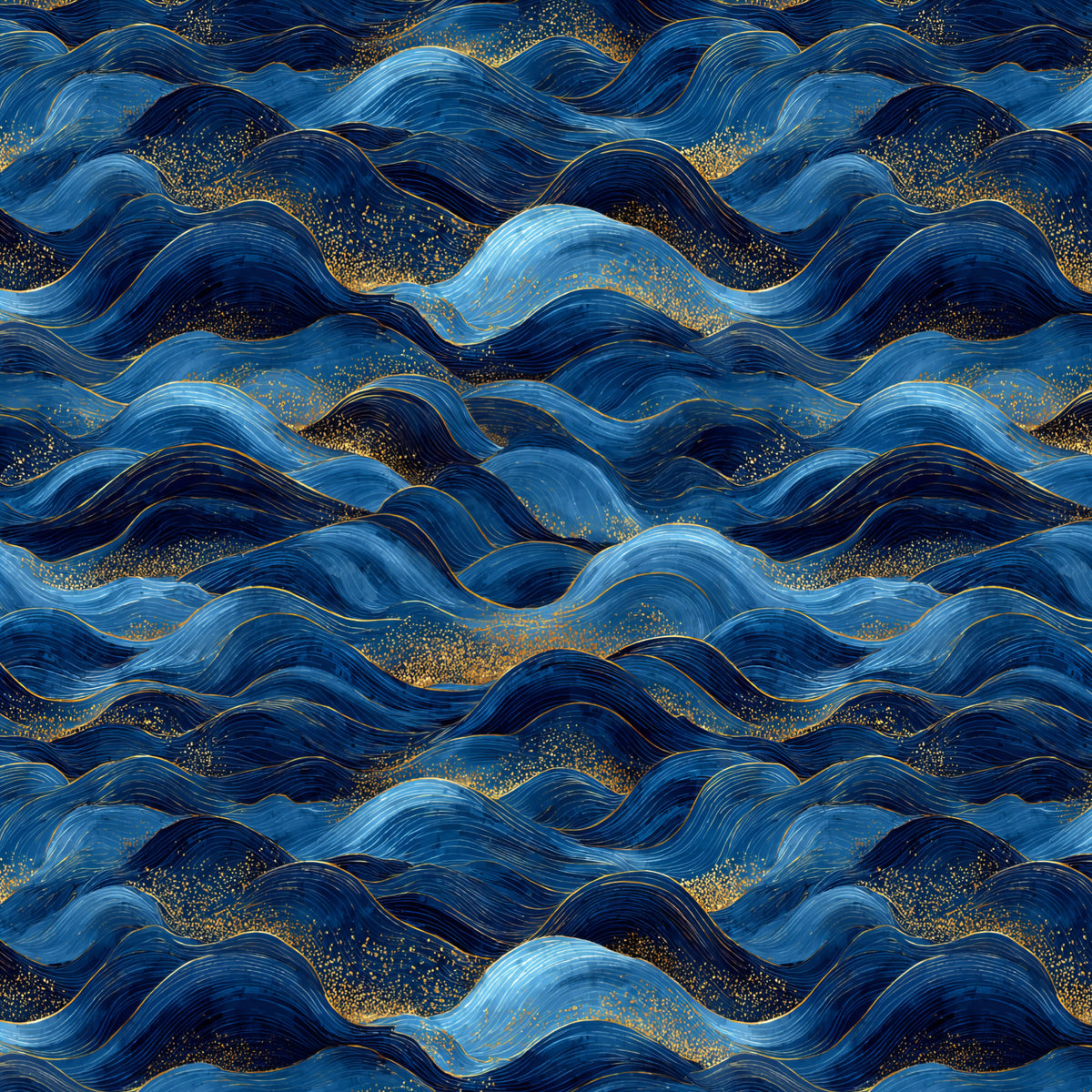 Deep Blue Gilded Tides artwork at the supplied scale for a nominal 60 x 60 cm reference panel.