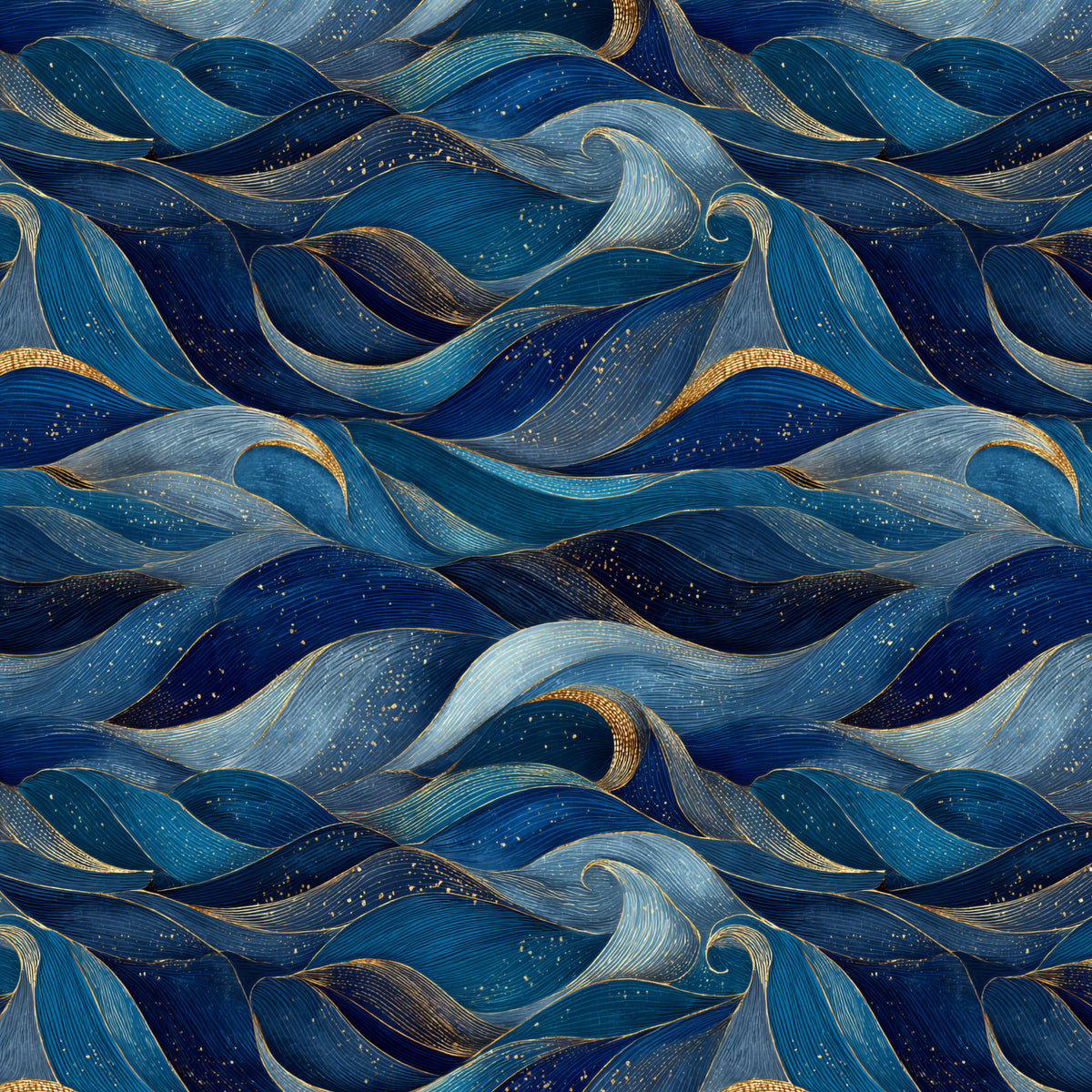 Blue and Gold Wave Ribbons artwork at the supplied scale for a nominal 60 x 60 cm reference panel.