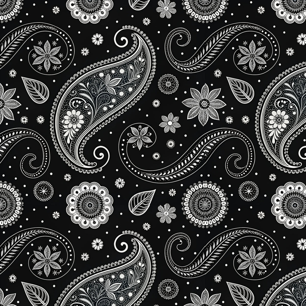 Black and White Bandana Paisley artwork at the supplied scale for a nominal 60 x 60 cm reference panel.