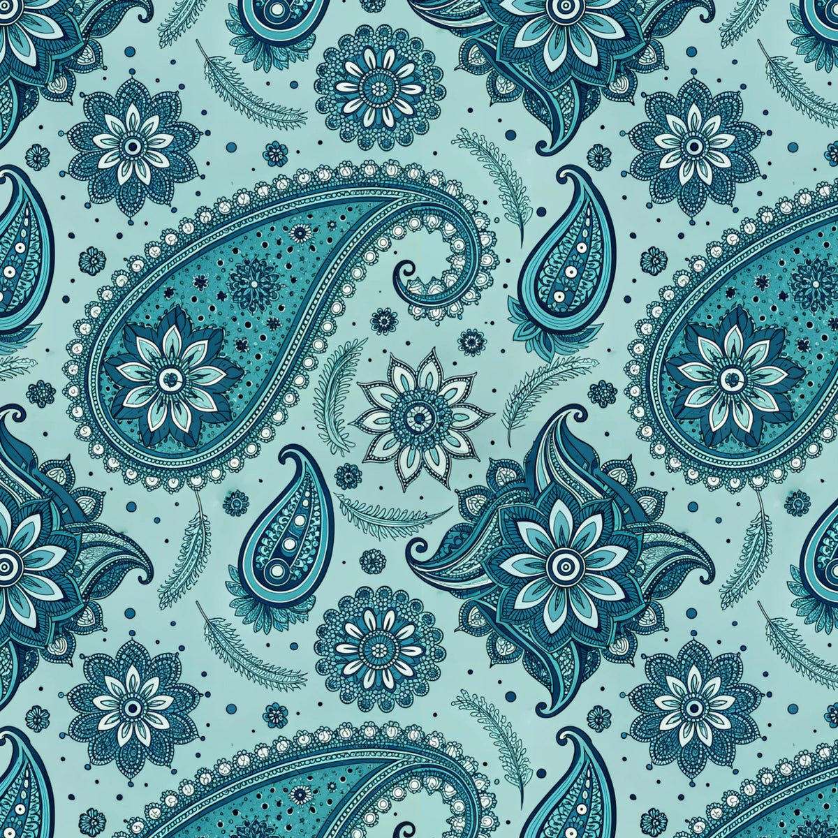 Aqua Navy Floral Paisley artwork at the supplied scale for a nominal 60 x 60 cm reference panel.