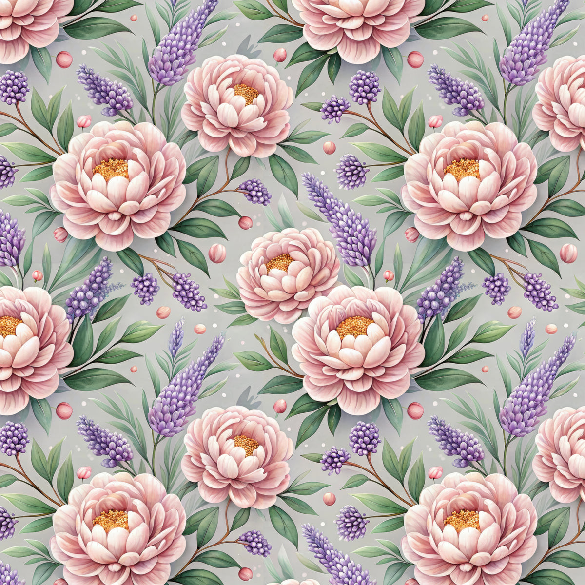 Blush Peony and Lavender artwork at the supplied scale for a nominal 60 x 60 cm reference panel.