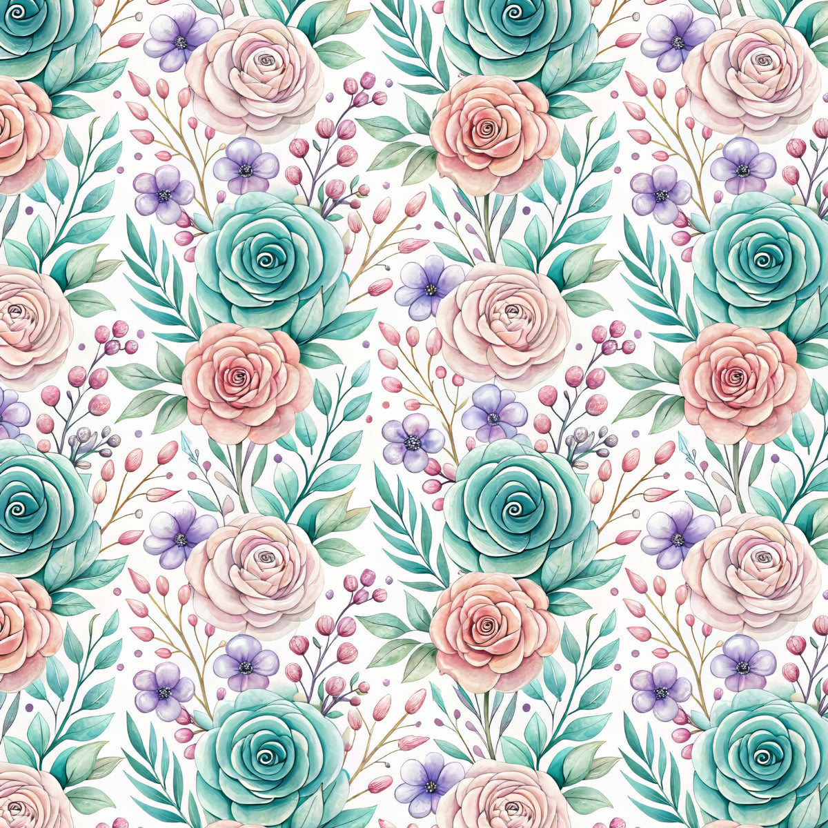 Blush and Turquoise Rose Trail artwork at the supplied scale for a nominal 60 x 60 cm reference panel.