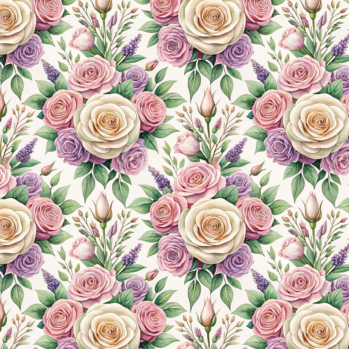 Cream Pink and Lilac Rose Bouquet artwork at the supplied scale for a nominal 60 x 60 cm reference panel.