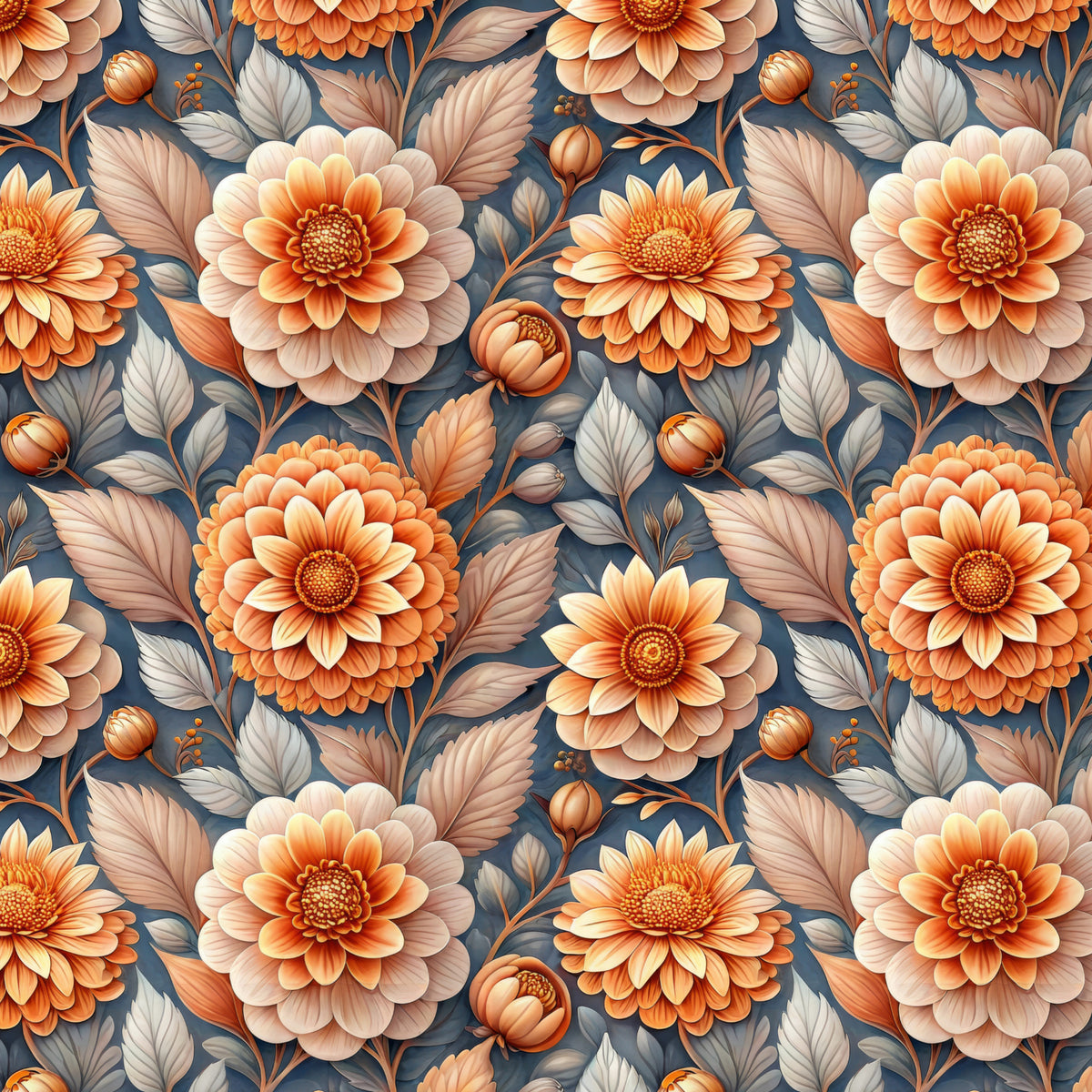 Apricot Dahlia on Slate artwork at the supplied scale for a nominal 60 x 60 cm reference panel.