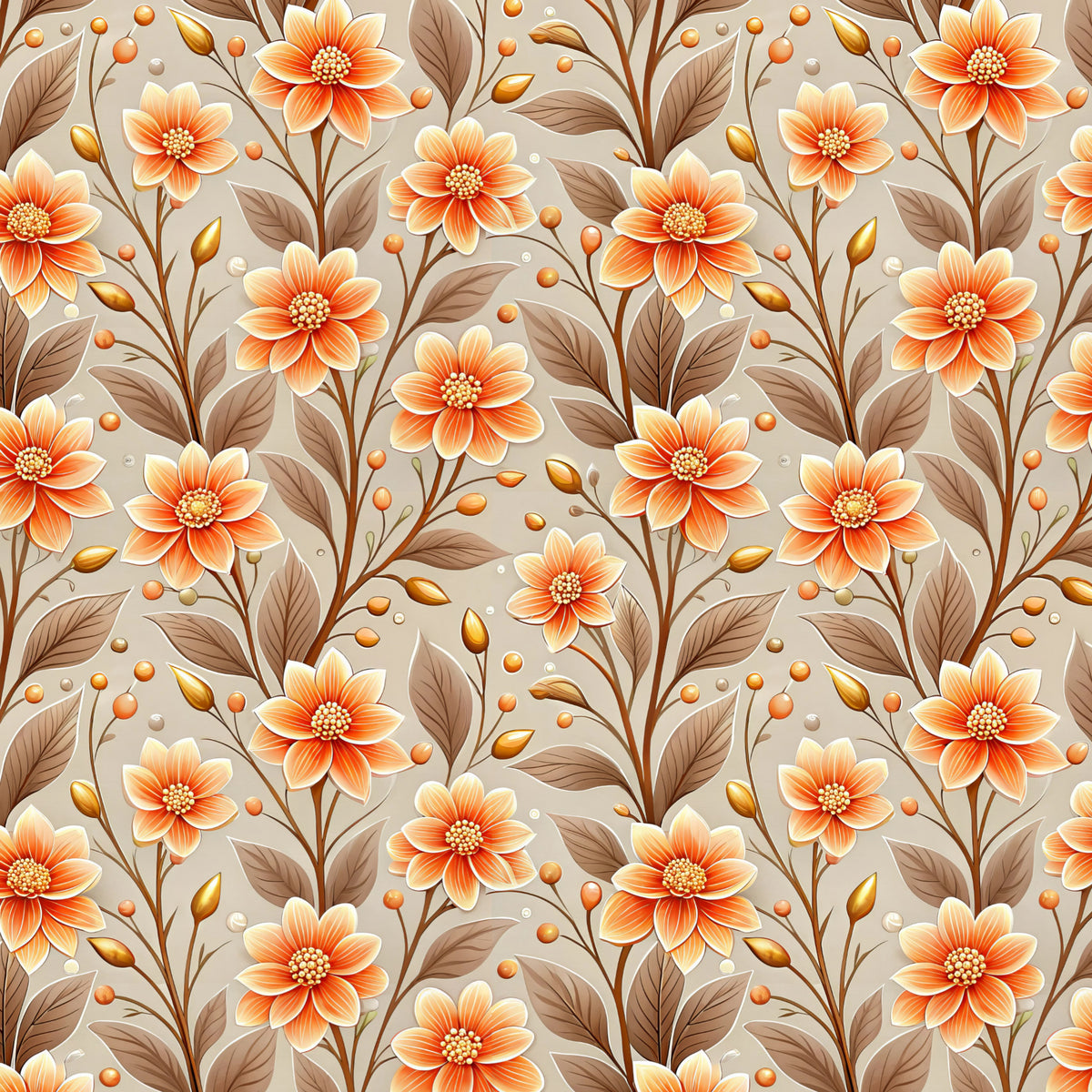 Amber Daisy Branches artwork at the supplied scale for a nominal 60 x 60 cm reference panel.
