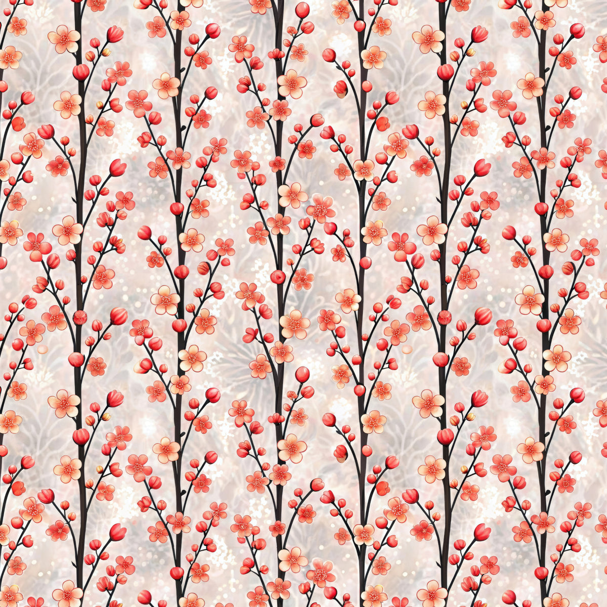 Coral Blossom Twig Garden artwork at the supplied scale for a nominal 60 x 60 cm reference panel.