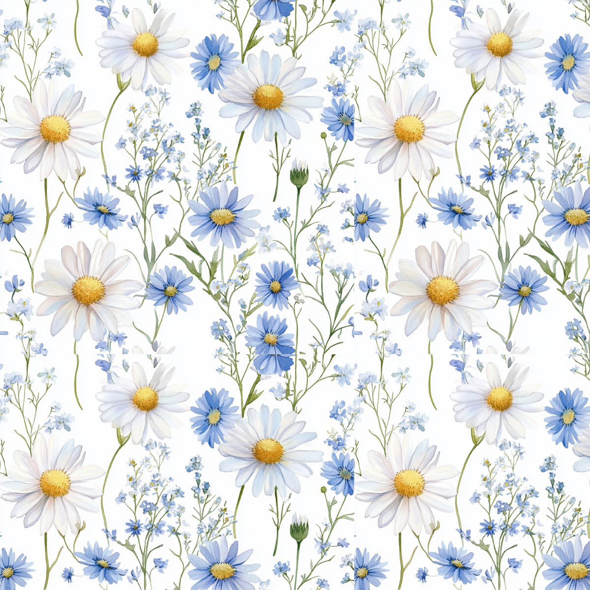 Blue and White Wildflower Meadow artwork at the supplied scale for a nominal 60 x 60 cm reference panel.