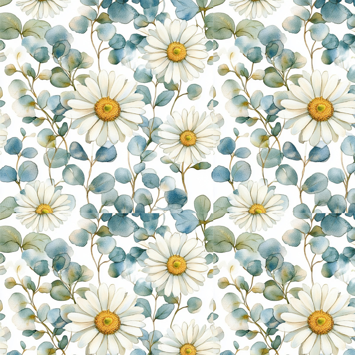Daisy and Silver Blue Eucalyptus artwork at the supplied scale for a nominal 60 x 60 cm reference panel.