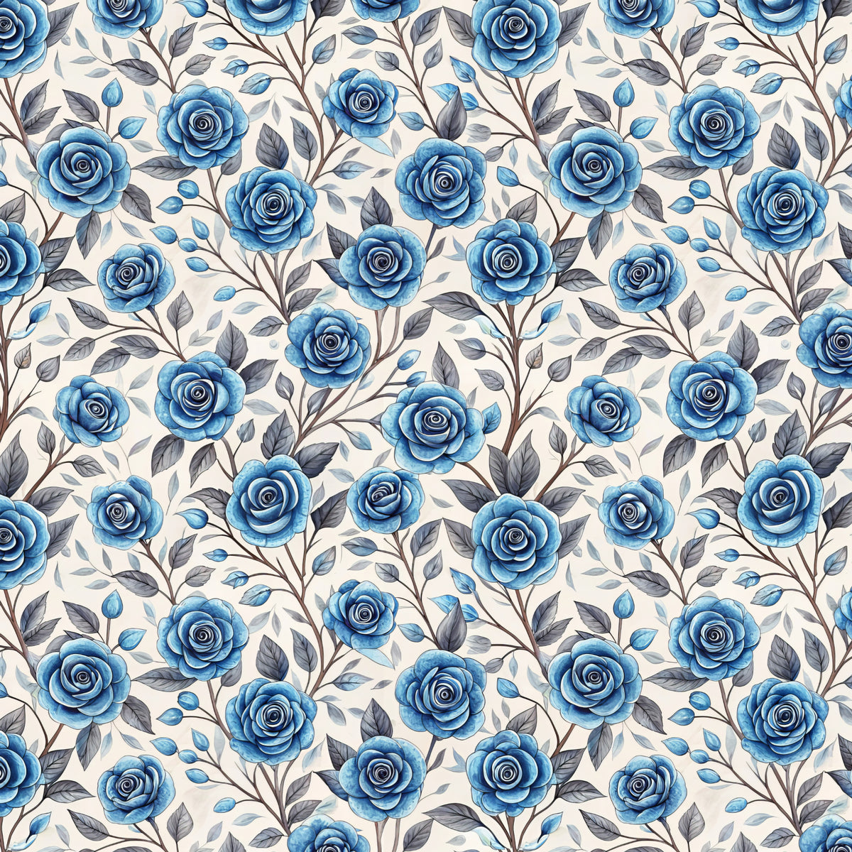 Dusky Blue Rose Branches artwork at the supplied scale for a nominal 60 x 60 cm reference panel.