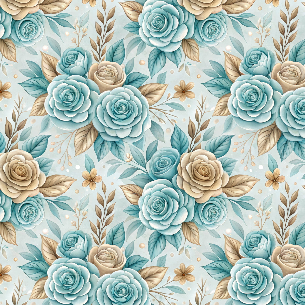 Aqua and Champagne Rose Bouquet artwork at the supplied scale for a nominal 60 x 60 cm reference panel.