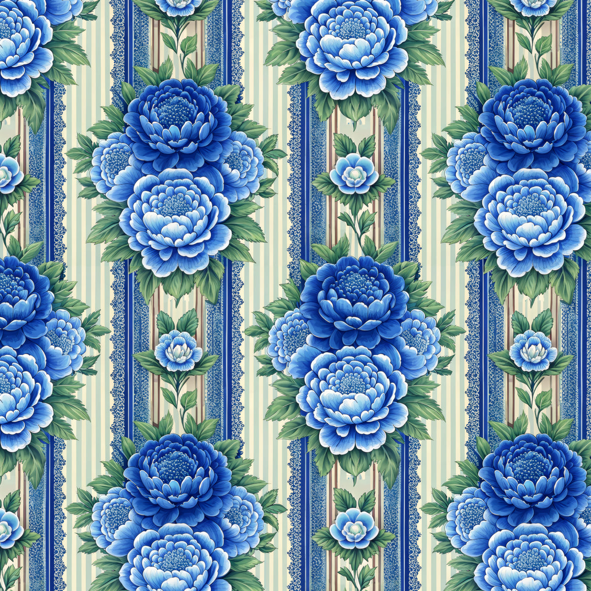 Cobalt Peony Vintage Stripes artwork at the supplied scale for a nominal 60 x 60 cm reference panel.