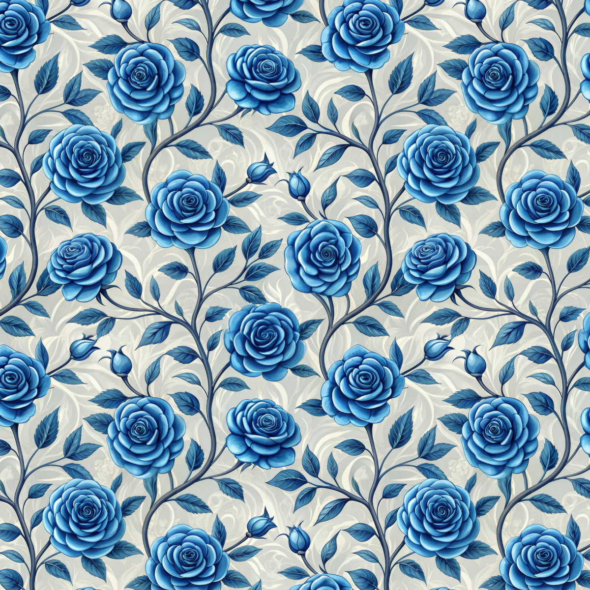 Cobalt Rose Vine artwork at the supplied scale for a nominal 60 x 60 cm reference panel.