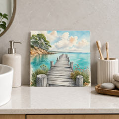 Weathered Jetty ceramic decorative tile in Pop Color, shown in a room mockup