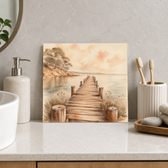 Weathered Jetty ceramic decorative tile in Warm Country, shown in a room mockup