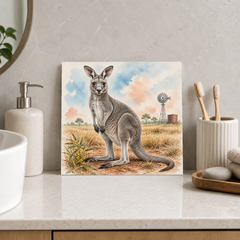 Windmill Kangaroo ceramic decorative tile in Pop Color, shown in a room mockup
