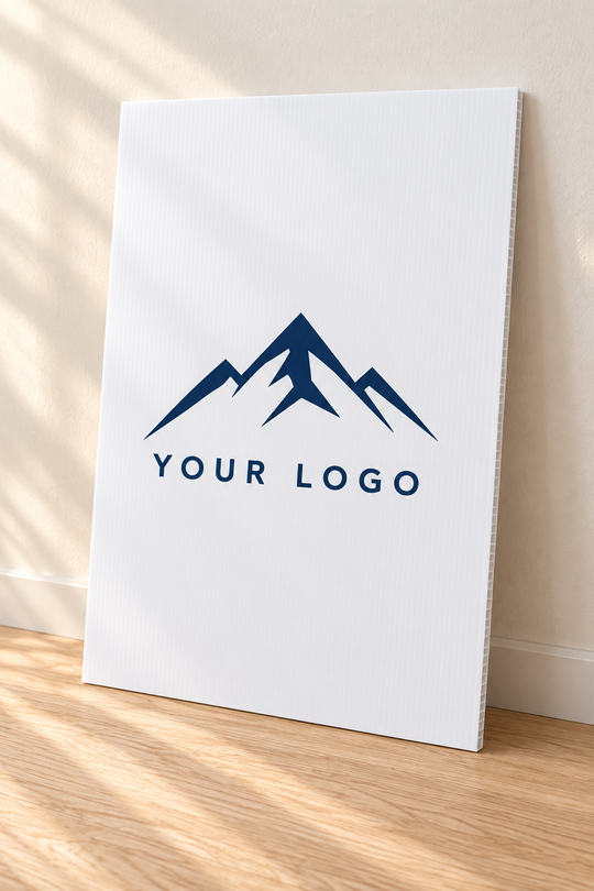 business sign corflute with Your Logo sample branding — illustrative custom design